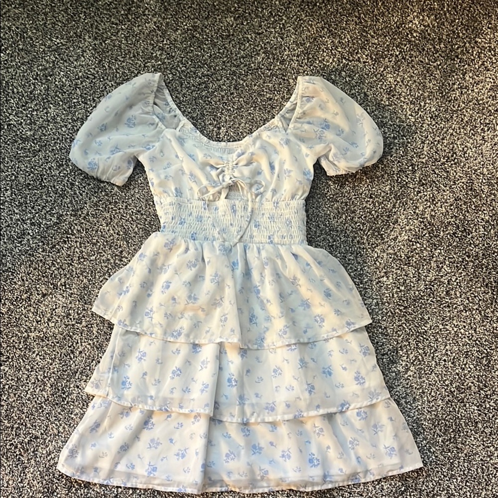 Hollister Blue and White Ruffled Tiered Sundress